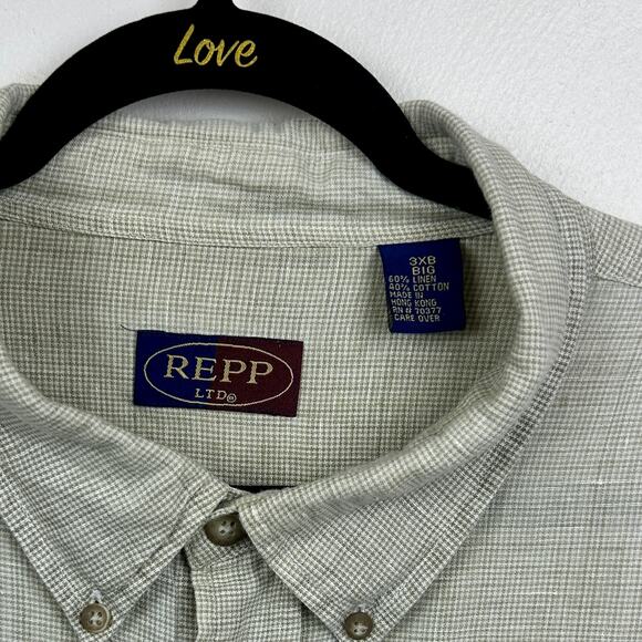 Repp LTD 3XB Short Sleeve Button-Down Linen Shirt Beige - Picture 3 of 4
